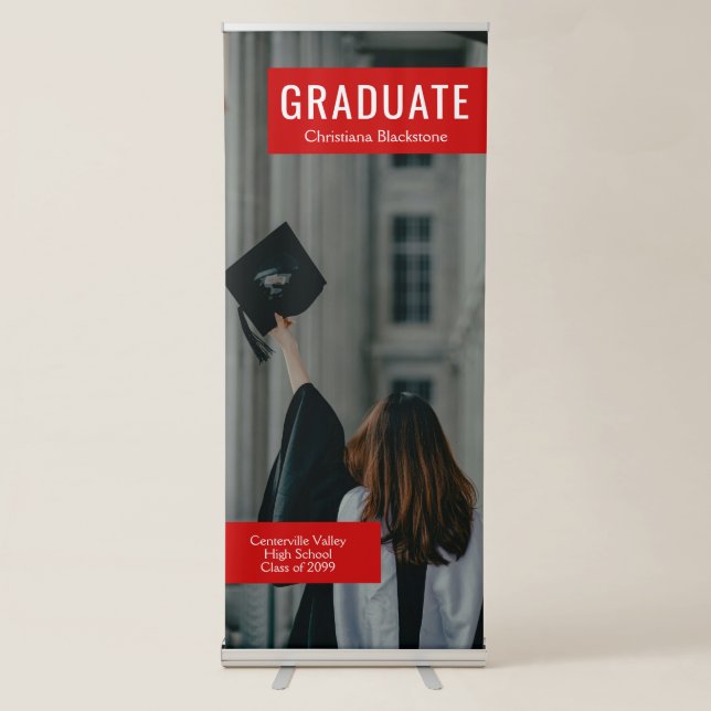 Blocks of Red Photo Graduation Retractable Banner (Front)