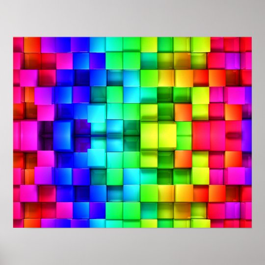 Blocks Rainbow 3d Graphics Background Poster