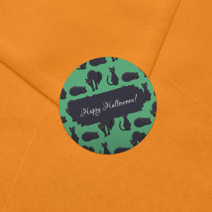 Blocky Black Cats Halloween Pixel Art Pattern Classic Round Sticker