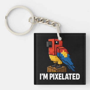 Blocky Jungle Parrot Pixelated Parrot Pixel Art Key Ring