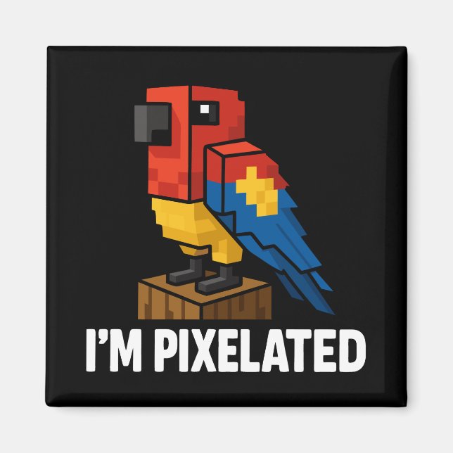 Blocky Jungle Parrot Pixelated Parrot Pixel Art Magnet (Front)