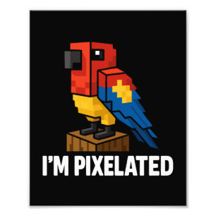 Blocky Jungle Parrot Pixelated Parrot Pixel Art Photo Print