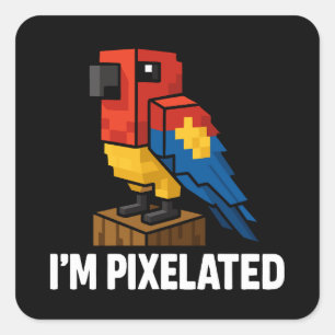 Blocky Jungle Parrot Pixelated Parrot Pixel Art Square Sticker