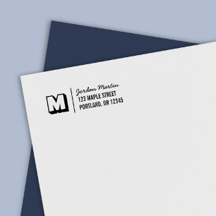 Blocky Monogram and Script Name Return Address Self-inking Stamp