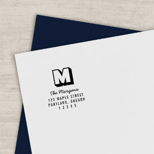 Blocky Monogram Script Last Name Return Address Self-inking Stamp
