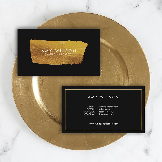 Blogger Elegant Faux Gold and Black Social Media Business Card (Creator Uploaded)