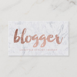 Blogger modern rose gold typography marble business card