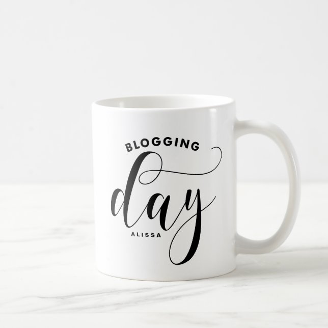 Blogging Day Black Modern Calligraphy Personalised Coffee Mug (Right)