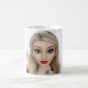 Blond cartoon doll red lipstick coffee mug