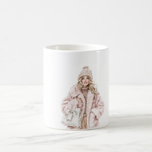 Blond Girl Blush Pink Hat Jacket Coffee Mug (Center)
