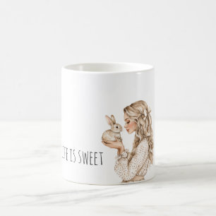 Blond Girl Bunny Rabbit Life is sweet Coffee Mug