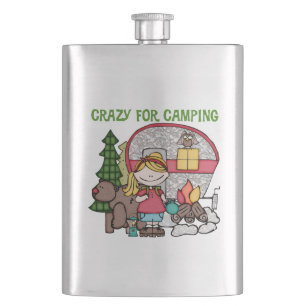 Blond Girl Crazy For Camping Hip Flask