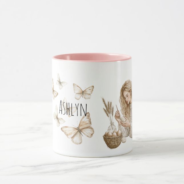 Blond Girl Easter Eggs Butterflies Mug (Center)