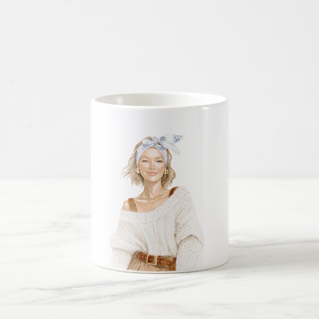 Blond Girl White Sweater Coffee Mug (Center)