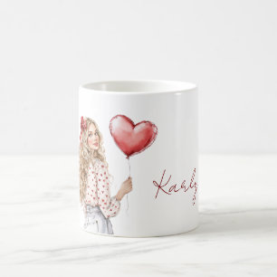 Blond Hair Girl Red Hearts Blouse Coffee Mug