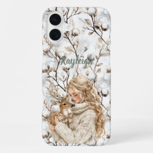 Blond Hair Girl with Deer iPhone 16 Plus Case