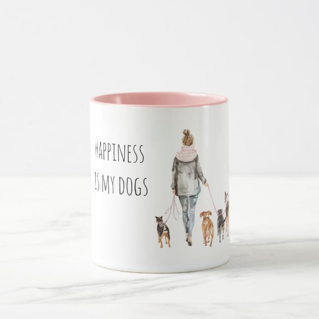 Blond Hair Lady Walking Dogs   Mug (Center)