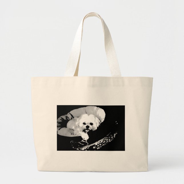 Blond Lhasa apso in a dog bed Large Tote Bag (Front)