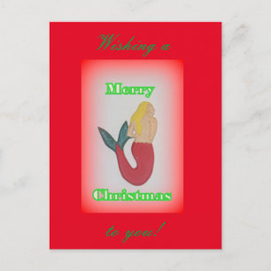 blond mermaid wishing merry christmas holiday postcard