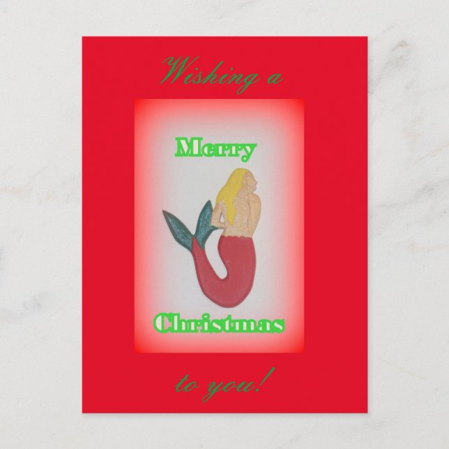 blond mermaid wishing merry christmas holiday postcard (Front)