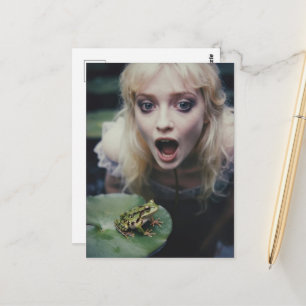 Blond Woman and Frog Vintage Fantasy Postcard