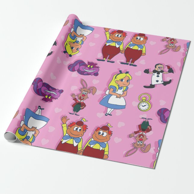 blonde Alice in Wonderland Cheshire Cat Mad Hatter Wrapping Paper (Unrolled)