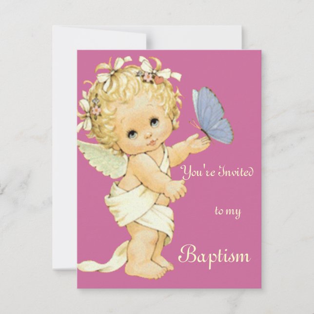 Blonde Angel baby with a butterfly. Invitation (Front)