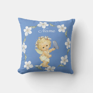 Blonde Angel baby with a butterfly name Ceramic Or Cushion