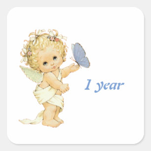 Blonde Angel baby with a butterfly. One year Cake  Square Sticker
