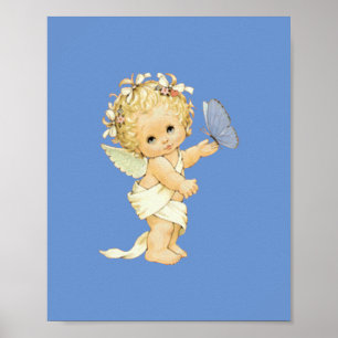 Blonde Angel baby with a butterfly. Poster