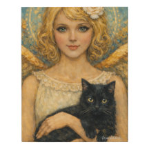 Blonde Angel Holding Black Cat