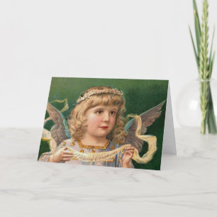 Blonde Angel with Christmas Banner Holiday Card