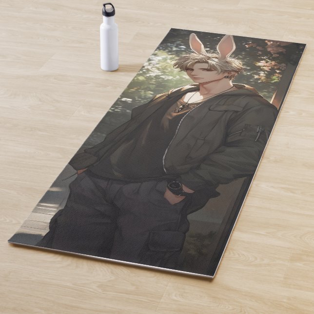 Blonde Anime Bunny Boy Yoga Mat (In Situ)