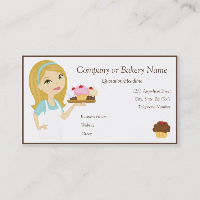 Blonde/Aqua Cupcake Baker/Bakery 4 Business Card (Front)
