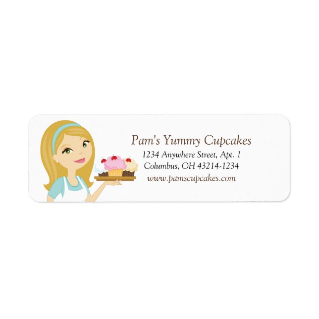 Blonde/Aqua Cupcake Baker Return Address Labels (Front)