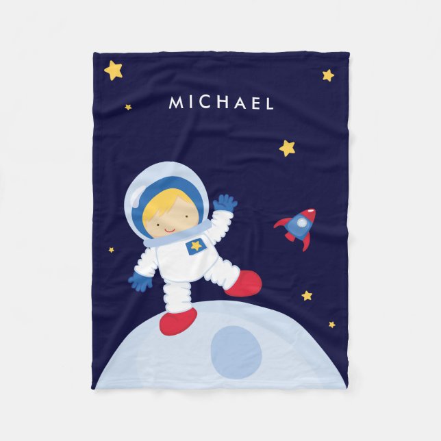 Blonde Astronaut Boy Fleece Blanket (Front)