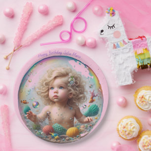 Blonde Baby Mermaid Bubble Paper Plate