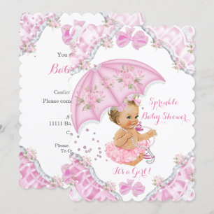 Blonde Baby Shower Pink Umbrella Girl Flowers Invitation