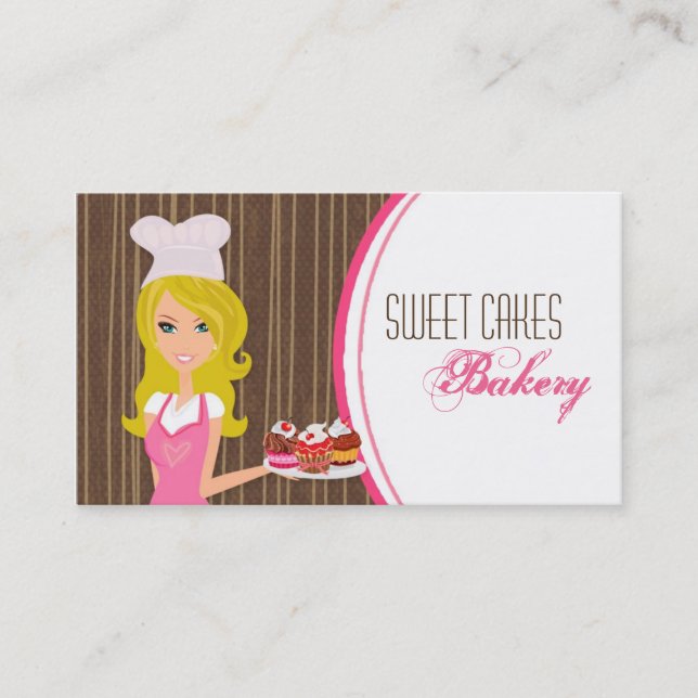 Blonde Baker on Pink Brown Cup Cakes Business Card (Front)