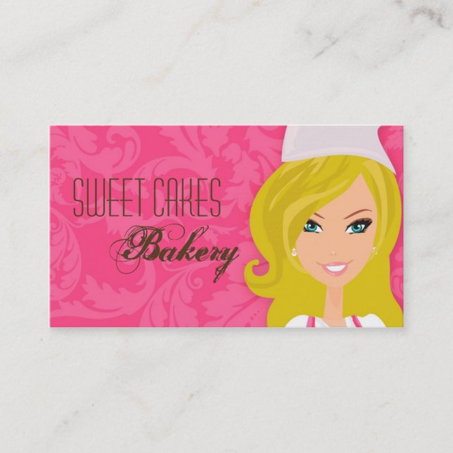 Blonde Baker on Pink Brown Cup Cakes Business Card (Front)