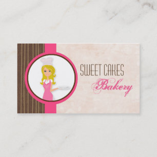 Blonde Baker on Pink Brown Cup Cakes Business Card