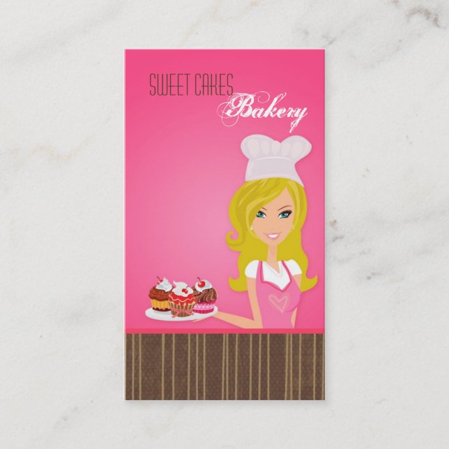 Blonde Baker on Pink Brown Cup Cakes Business Card (Front)