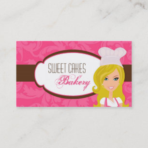 Blonde Baker on Pink Brown Cup Cakes Business Card