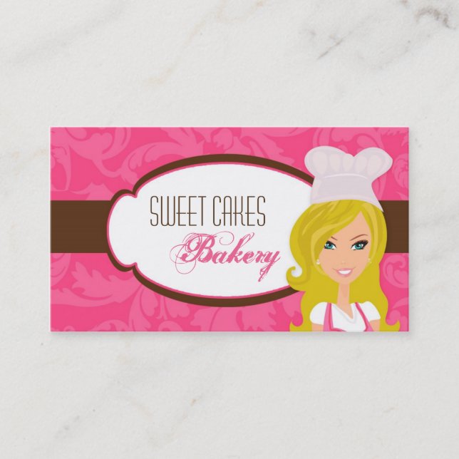 Blonde Baker on Pink Brown Cup Cakes Business Card (Front)