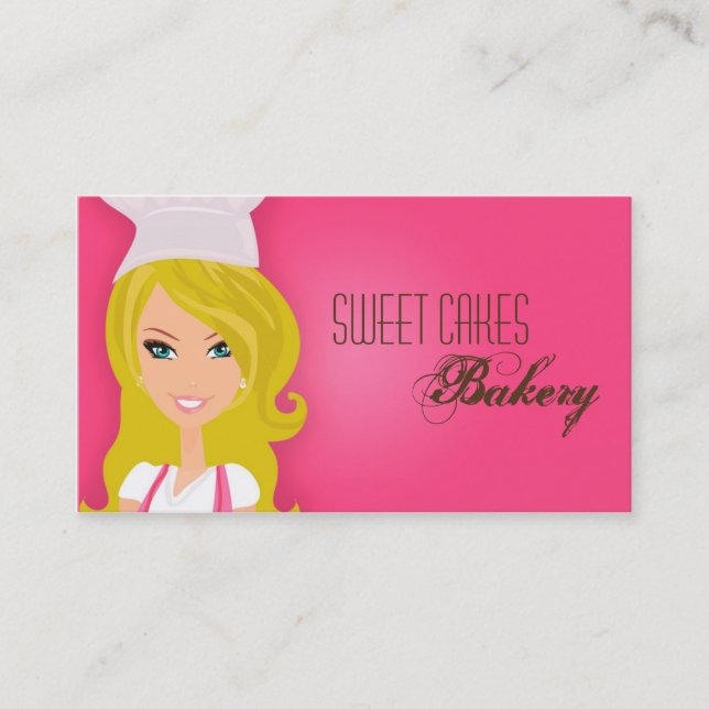 Blonde Baker on Pink Brown Cup Cakes Business Card (Front)