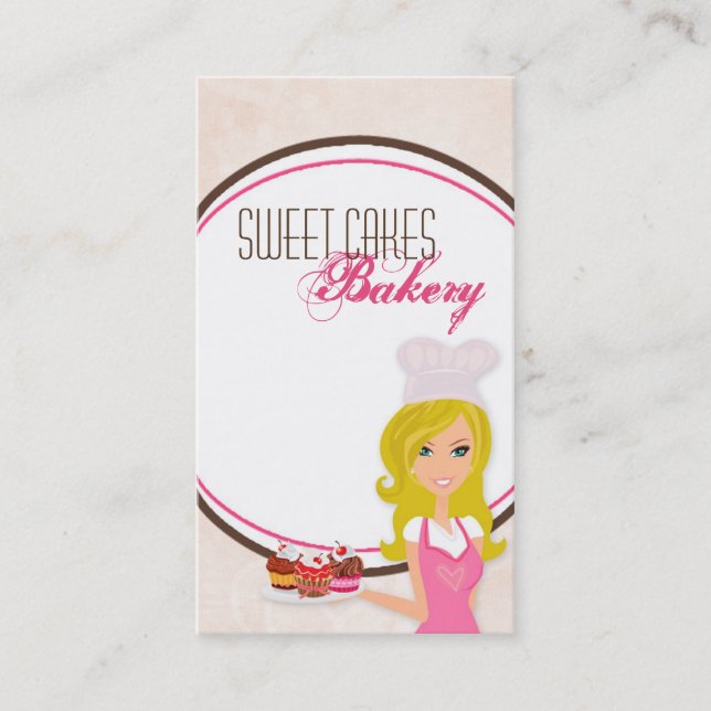 Blonde Baker on Pink Brown Cup Cakes Business Card (Front)