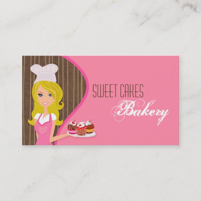 Blonde Baker on Pink Brown Cup Cakes Business Card (Front)