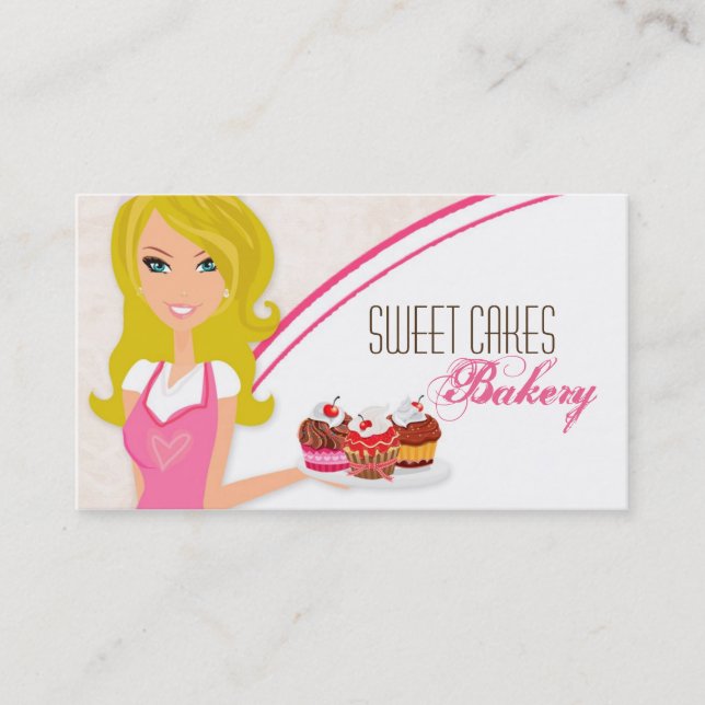 Blonde Baker on Pink Brown Cup Cakes Business Card (Front)