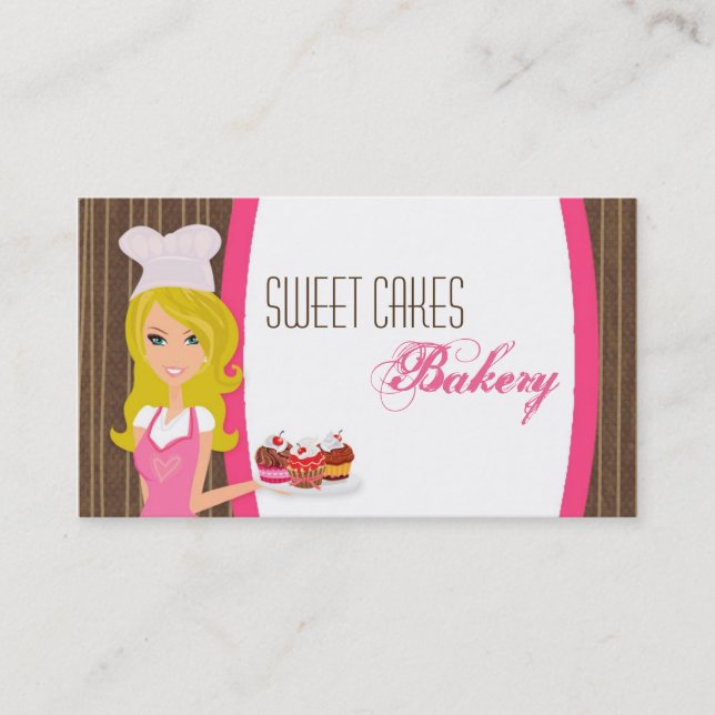 Blonde Baker on Pink Brown Cup Cakes Business Card (Front)