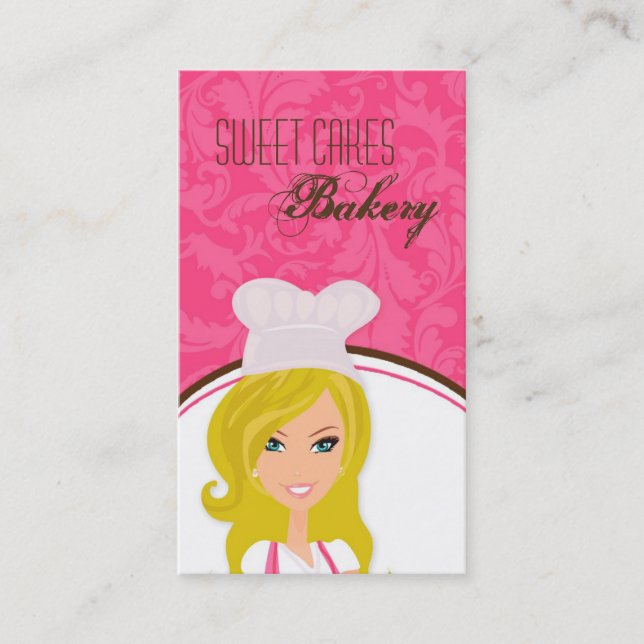 Blonde Baker on Pink Brown Cup Cakes Business Card (Front)